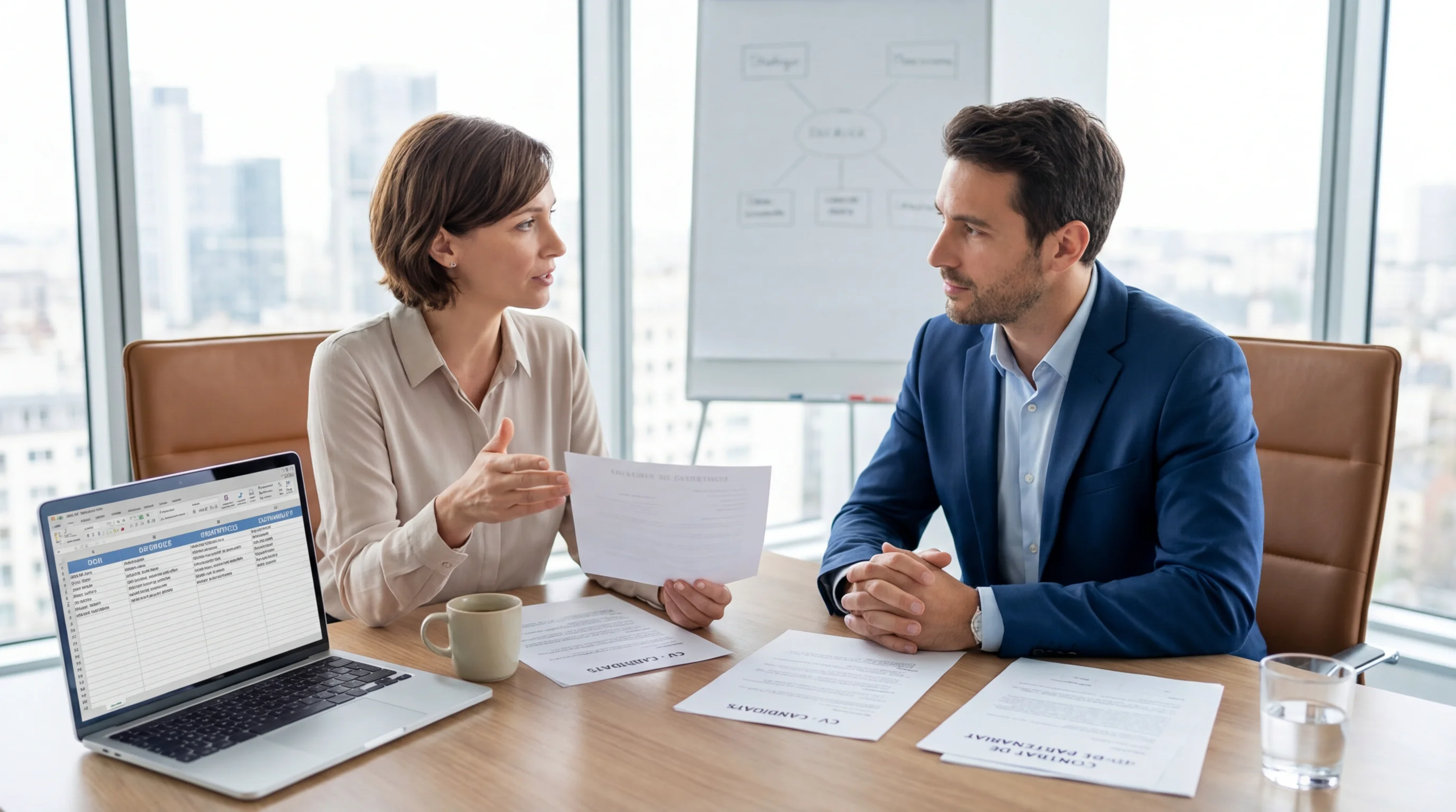 Réunion entre un responsable RH et un consultant en recrutement tech
