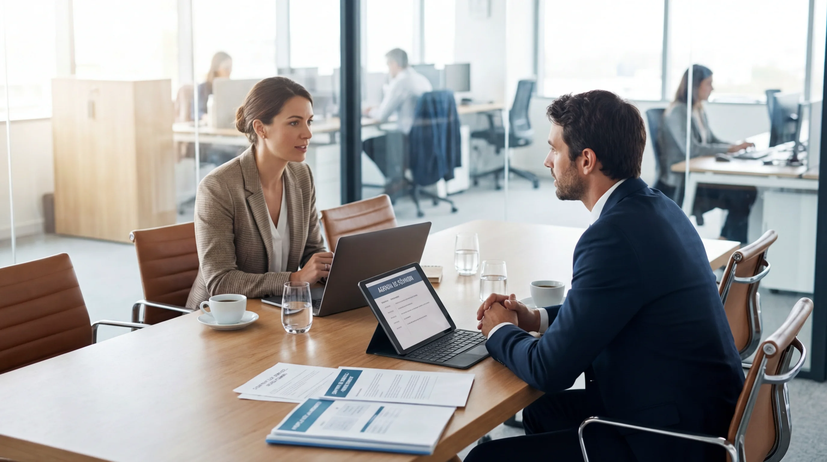 Réunion entre un responsable RH et un consultant en recrutement tech